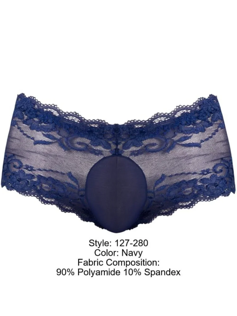 Male Power 127-280 Sassy Lace Mini Short Sheer Pouch Navy